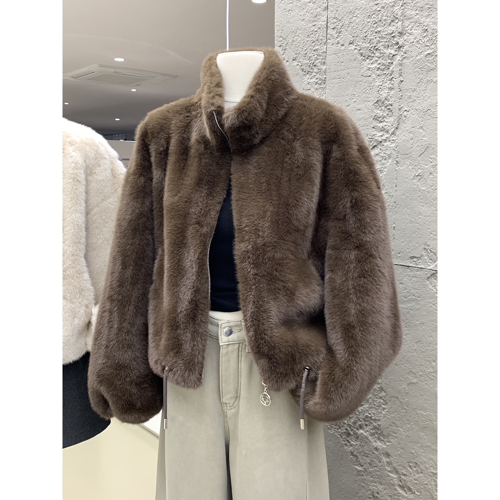 韩版仿水貂毛翻领皮草外套女冬款
