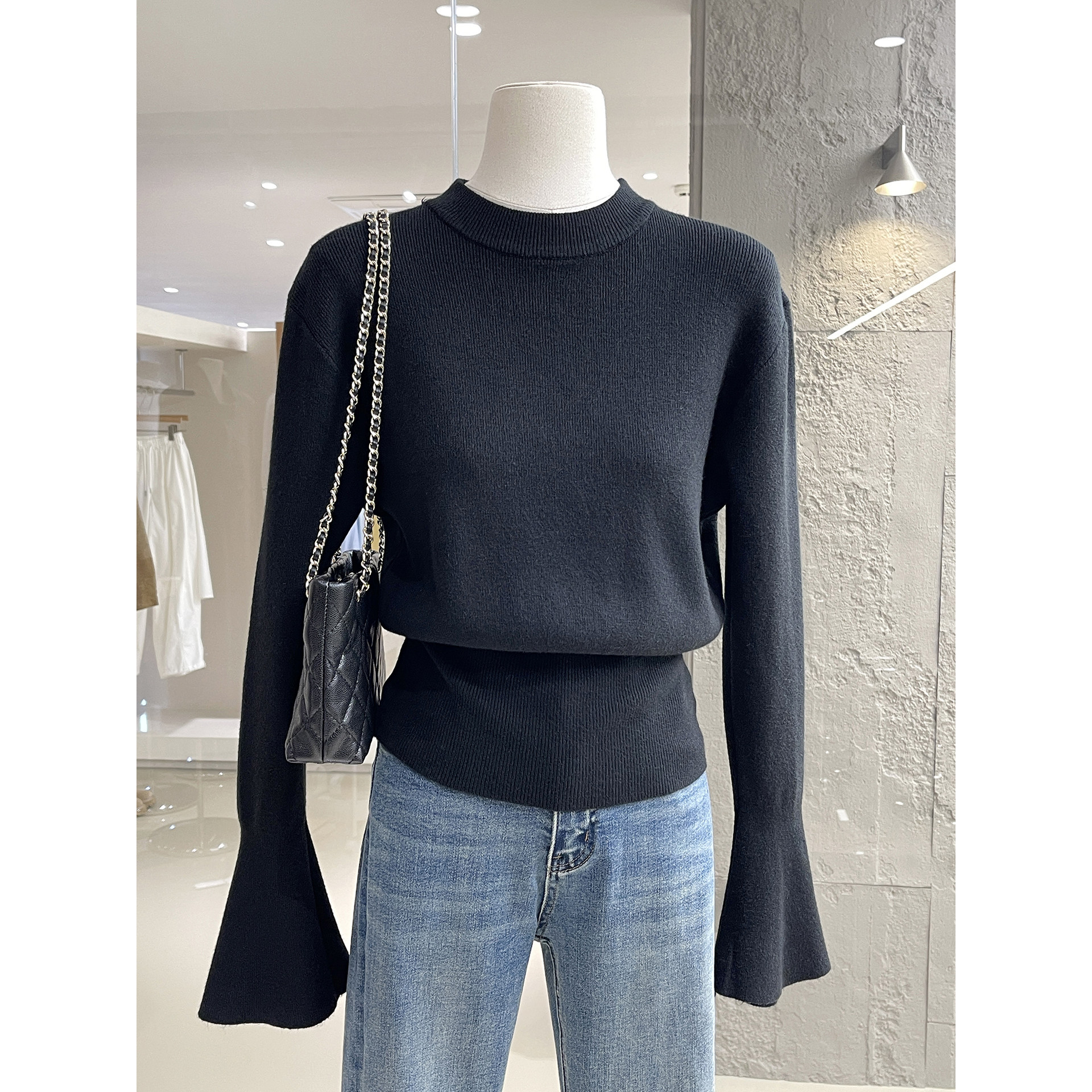 韩女气质半高领喇叭袖纯色针织衫秋冬新款收腰显瘦百搭打底衫上衣,女装/女士精品,毛针织衫,淘宝优惠券,粉丝福利购,淘宝优惠卷