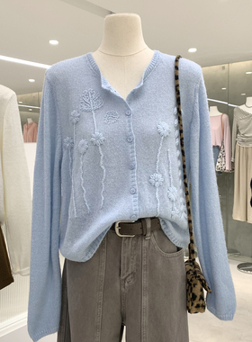 清仓捡漏不TUI不换！秋日温柔氛围感重工立体钩花长袖针织衫Q261