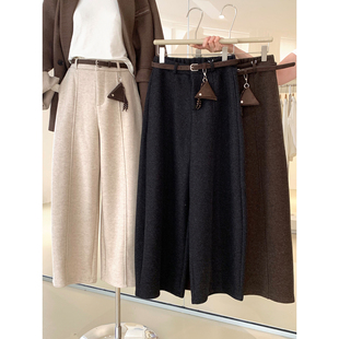 舒适显瘦弯刀裤 2025新款 配腰带 呢料加绒休闲裤 秋冬保暖九分神裤