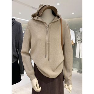 秋季 慵懒时尚 柔软舒适毛衣衫 日常休闲抽绳连帽针织衫 穿搭 一键get