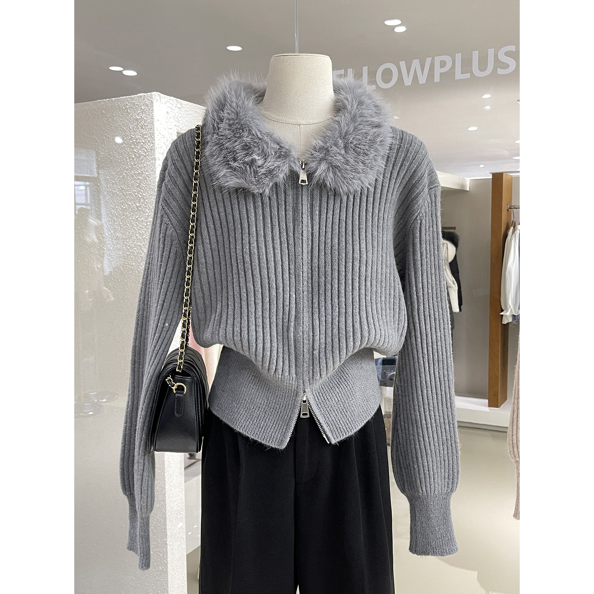 温柔古早感毛领设计针织开衫女装2025新款知性漂亮保暖双拉链毛衣,女装/女士精品,毛针织衫,淘宝优惠券,粉丝福利购,淘宝优惠卷