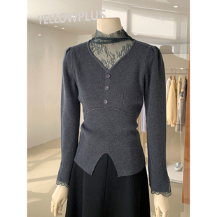 浪漫蕾丝拼接半高领针织衫知性温柔氛围感女人衫巨好看的冬装内搭