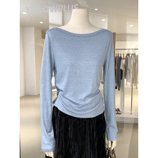 纽扣船领纯色长袖T恤上衣2026早春新莱塞尔羊毛柔软亲肤防晒小衫