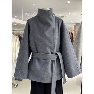 清仓捡漏不TUI不换！中长款立领毛呢外套重磅保暖大衣配系带Q261
