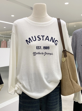 入秋刚需！羊绒料字母印花长袖T恤2025新款柔软舒适日常百搭上衣