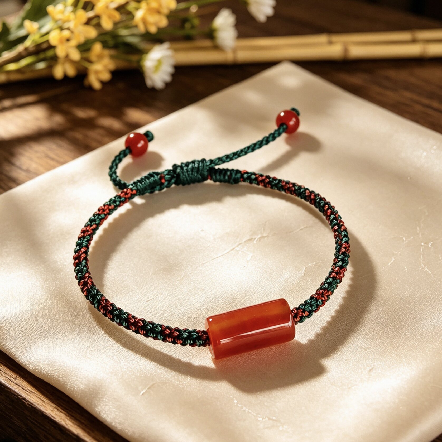 手工编织红玛瑙节节高红绳手链男女手串本命年手绳4㎜可调节松紧