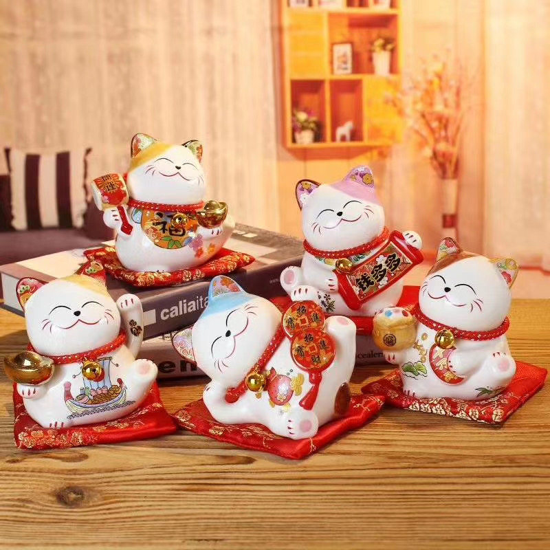 开业收银台摆件日式千客万来招财猫店铺摆件陶瓷餐厅摆储蓄存钱罐