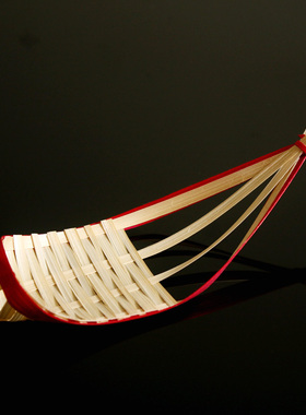 纯手工编织红色边小船竹篮炸物篮水果点心篮寿司刺身盘竹框筛子