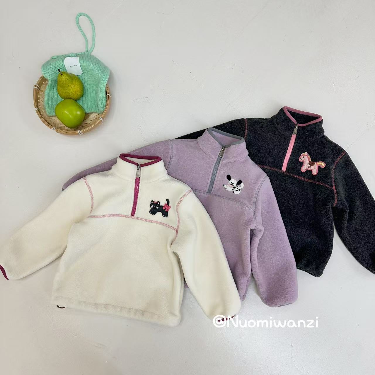 糯米丸子童装女童加厚卫衣2025冬季新款儿童保暖撞色半开拉链上衣