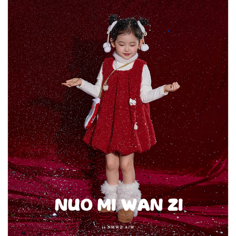 糯米丸子童装年款女童背心裙2025冬款儿童韩系氛围感毛毛裙子,童装/婴儿装/亲子装,汉服,淘宝优惠券,粉丝福利购,淘宝优惠卷