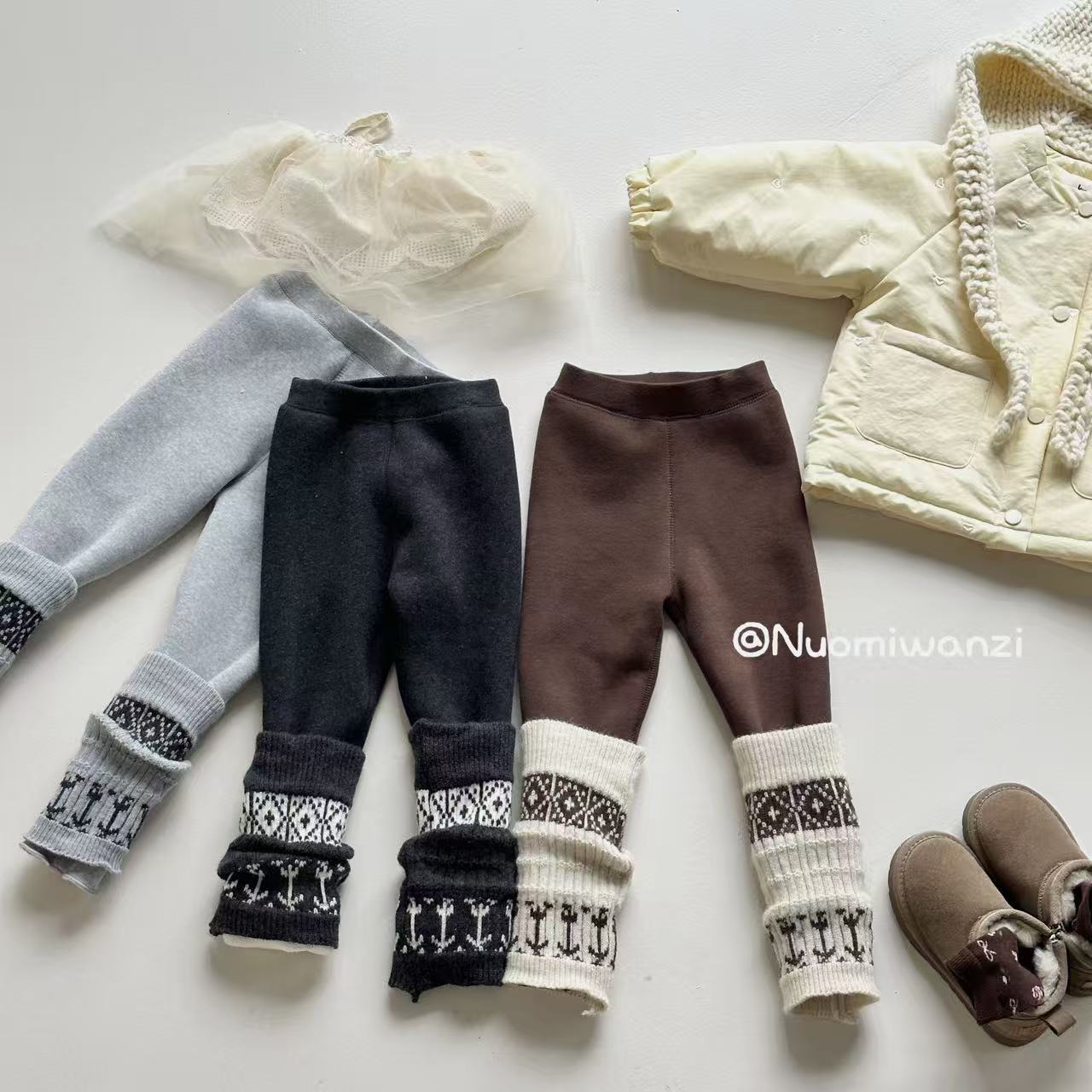 糯米丸子儿童打底裤2025年冬款韩系时尚百搭裤腿拼接厚款打底裤