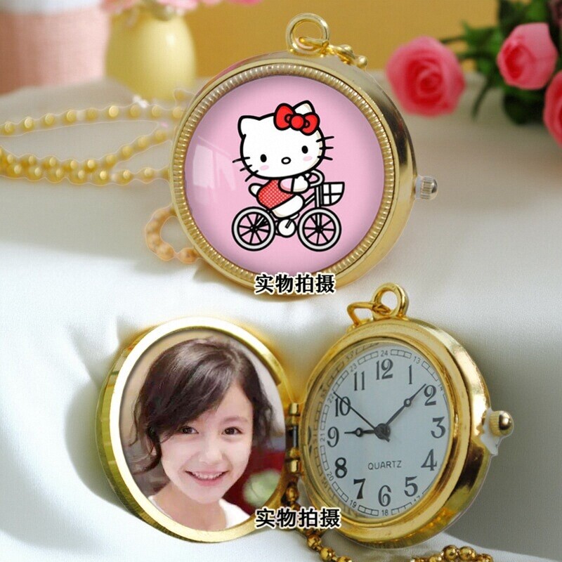 可以旋转陀螺怀表hello kitty卡通凯蒂猫表学生儿童挂表项链表女