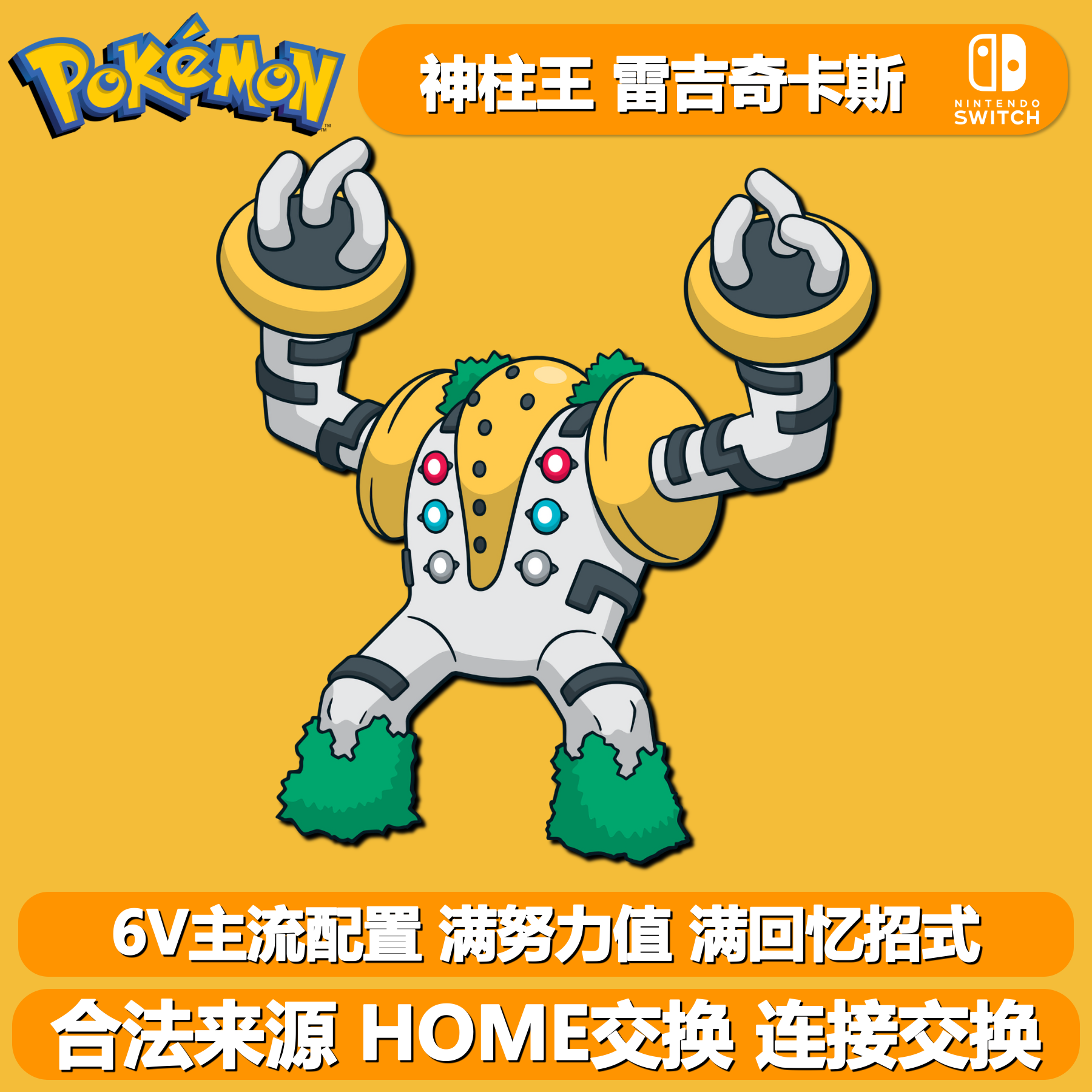 宝可梦朱紫剑盾珍钻雷吉奇卡斯6V