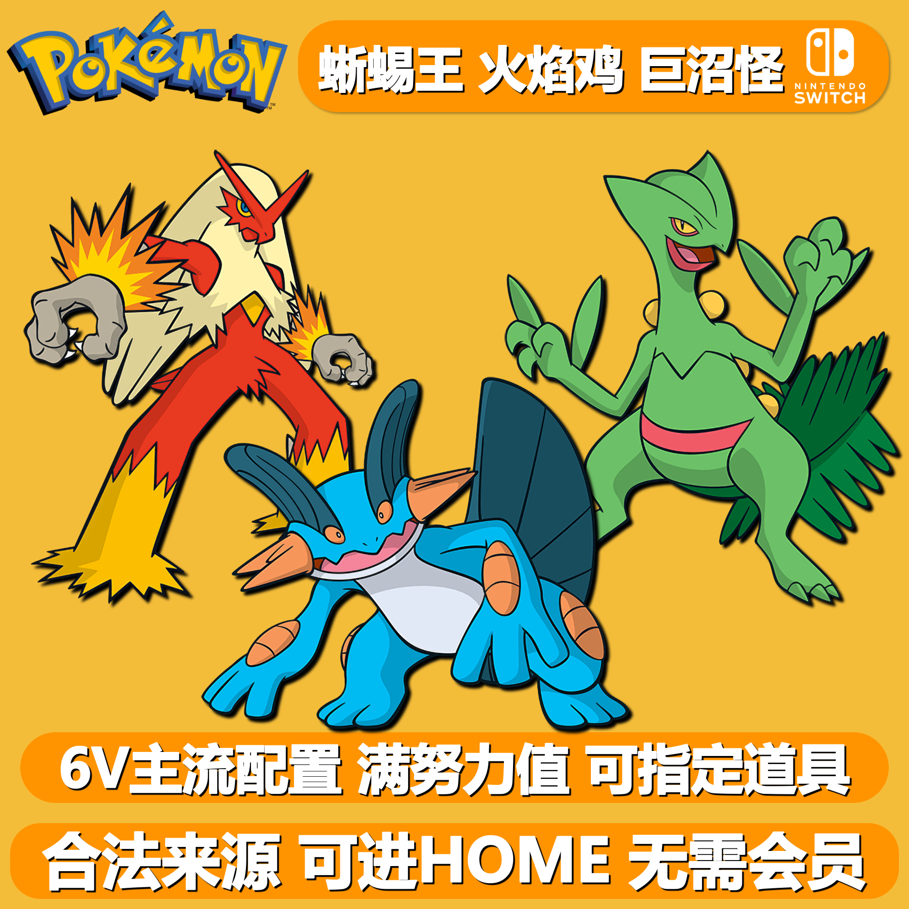 宝可梦朱紫6V蜥蜴王火焰鸡巨沼怪