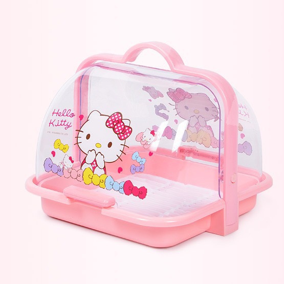 kt奶瓶收纳盒美乐蒂水杯置物架双子星防尘餐具收纳手提面包收纳箱