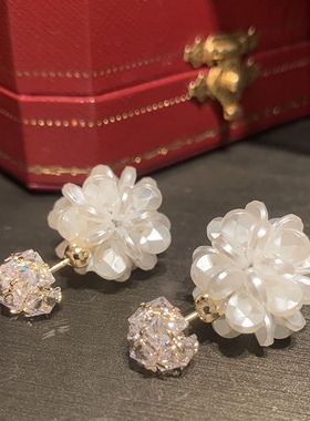 白色花朵耳环双面多重戴法甜美小巧淑女ins小红书超闪淑女耳饰