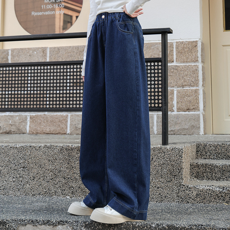 女大童牛仔裤2025春季新款休闲直筒裤初中学生韩版宽松阔腿裤子
