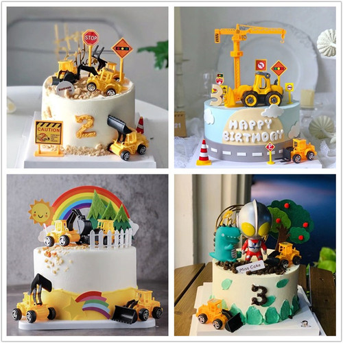 工程车儿童蛋糕装饰挖土套装摆件