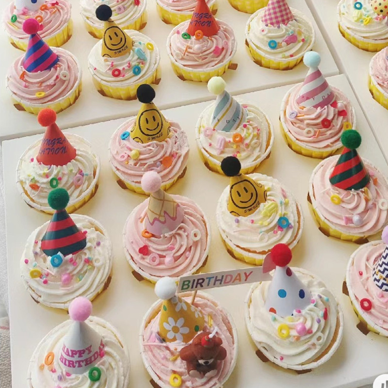 18元包邮】成品毛球帽子蛋糕装饰摆件生日装扮立体蛋糕杯迷你帽子