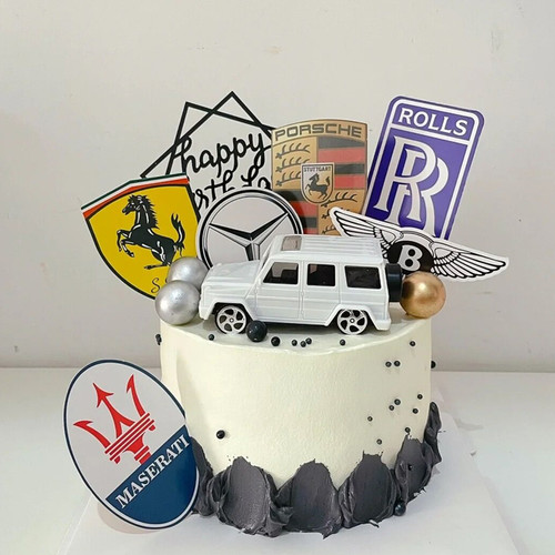 男神生日蛋糕豪车车标插件小汽车