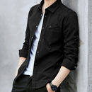 韩版 长袖 休闲衬衣服潮流纯棉寸衫 纯色春秋薄款 外套 男士 男装 衬衫