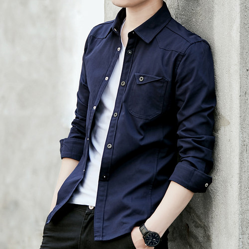 男士长袖纯棉衬衫薄外套