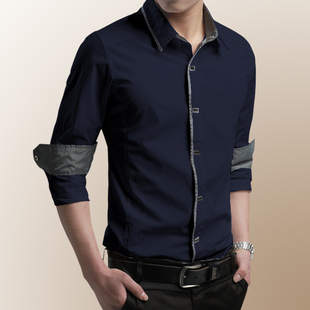 男士 型商务休闲纯色青年保暖加绒衬衣服男装 长袖 纯棉修身 衬衫 秋季