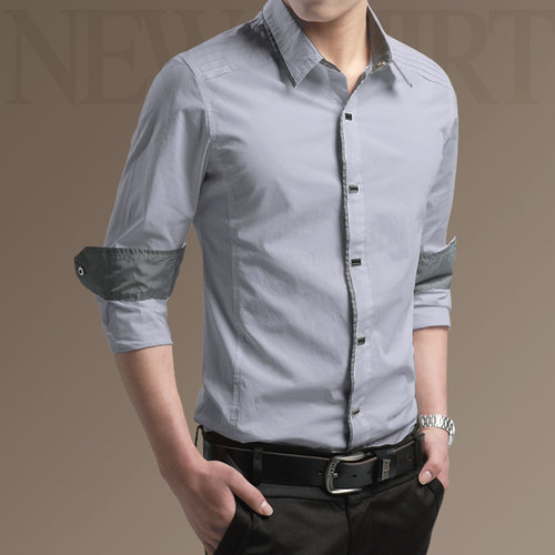 纯棉修身韩版薄款秋季男士衬衫