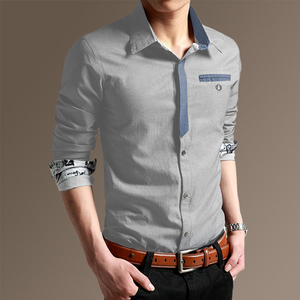 秋装男士衬衫长袖修身仿牛仔衬衣韩版休闲帅气百搭衣服夏季短袖潮