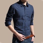 男长袖 衬衫 韩版 潮流修身 春秋季 休闲印花衬衣男春秋款 纯棉休闲男士