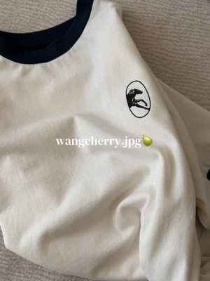 Cherry进口精梳棉/ 26K春夏 简约经典百搭宽松撞色印花短袖T恤女