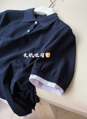 BREAD进口棉/26K春夏 巨显瘦 字母刺绣假两件撞色百搭短袖T恤女