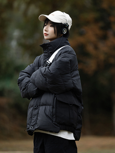 冬季日系学院风立领加厚保暖羽绒服男宽松休闲BF中性潮牌印花外套