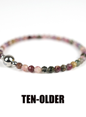 做旧风天然石碧玺手链4mm切面珠子小米珠磁吸扣钛钢不掉色手串