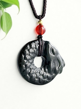 保真正品和田玉小龙平安扣玉坠