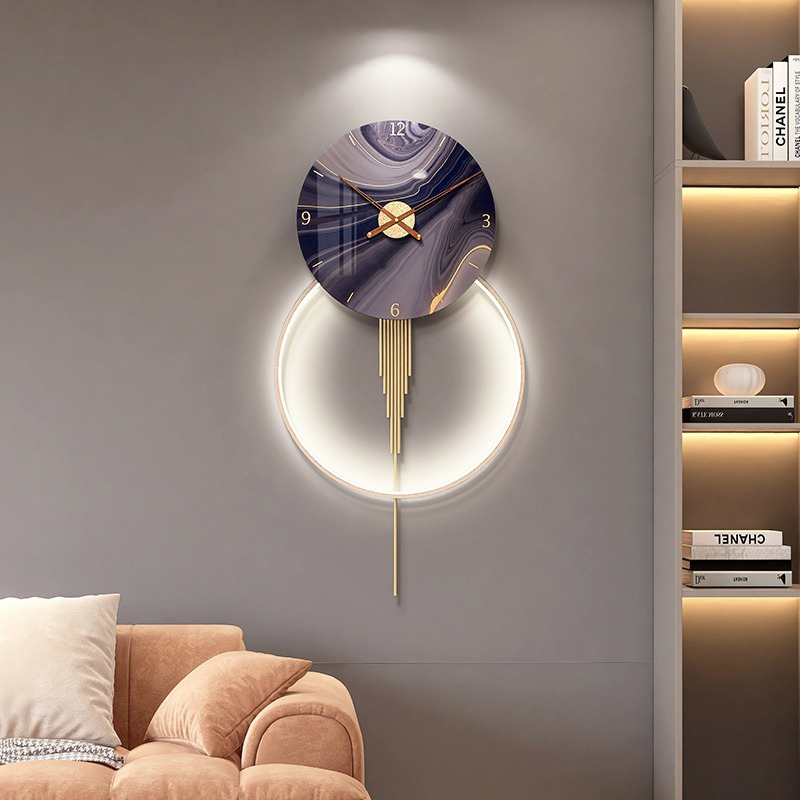 树脂轻奢镜面客厅金属灯光挂钟