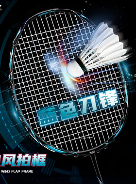 威臣蓝色刀锋羽毛球拍4U超轻全碳素纤维破风框进攻型专业训练单拍
