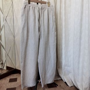 夏季天然法国雨露麻长裤砂洗亚麻清凉休闲本色直筒薄款裤子