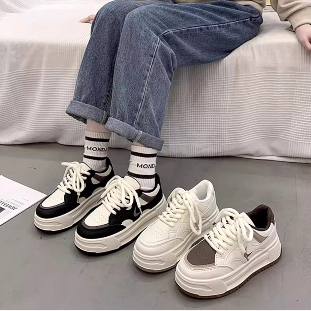 森马撤柜 百搭小白鞋高级感厚底板鞋德训女系带舒适休闲运动鞋