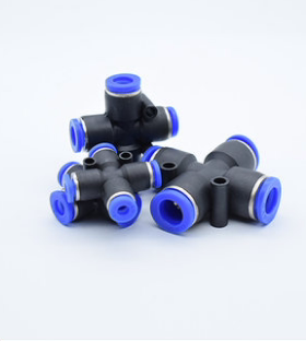 气动快速快插接头四边四孔 十字四通黑色塑料 PZA8 6 4 10 12