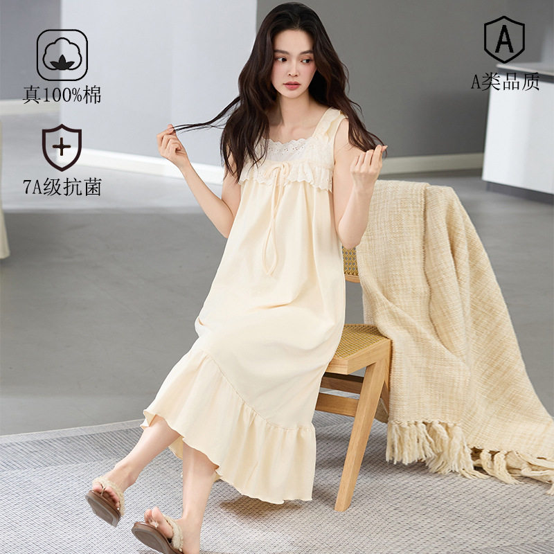 A类抗菌100%纯棉背心睡裙女睡袍/浴袍