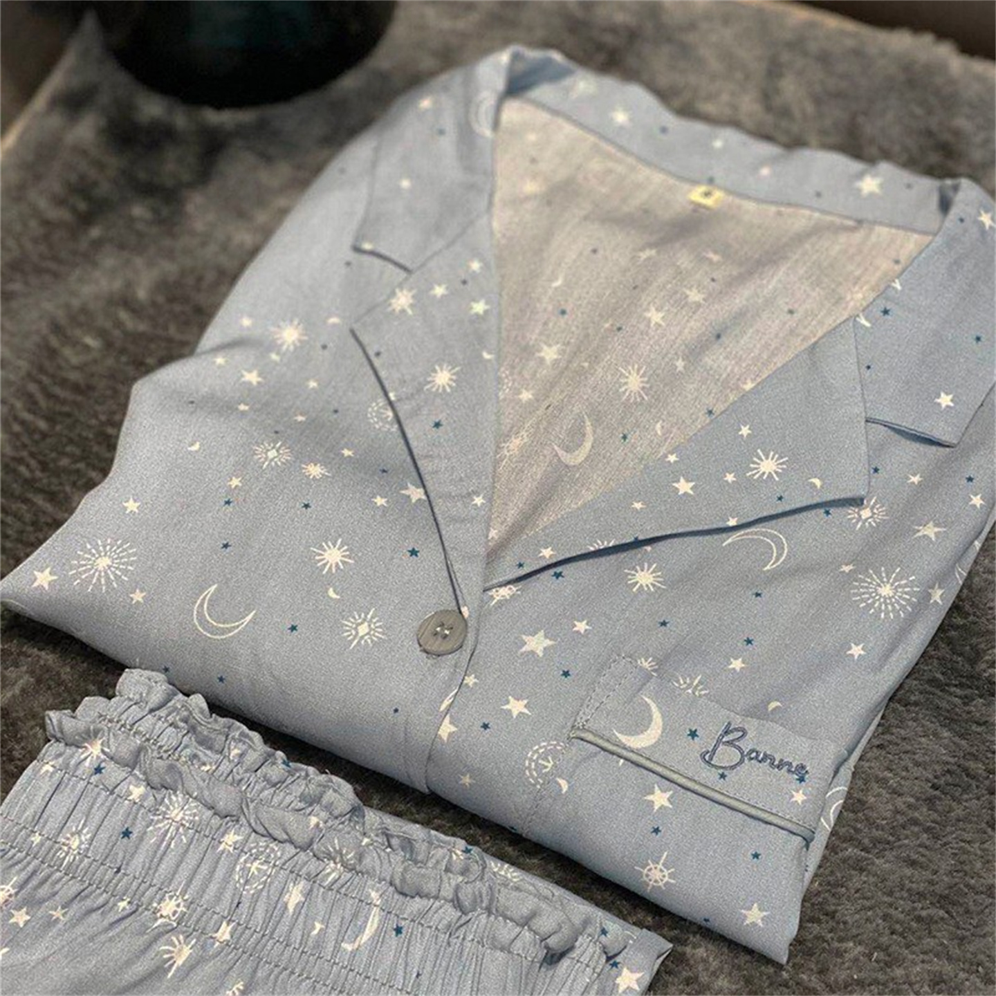西班牙o家天蓝星星春秋棉稠睡衣