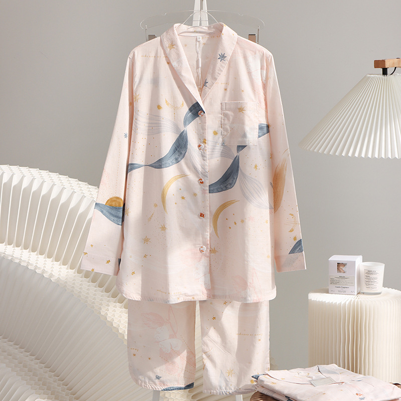 PiMA棉50支竹节纱罗孕妇睡衣待产服产后喂奶哺乳怀孕期月子家居服