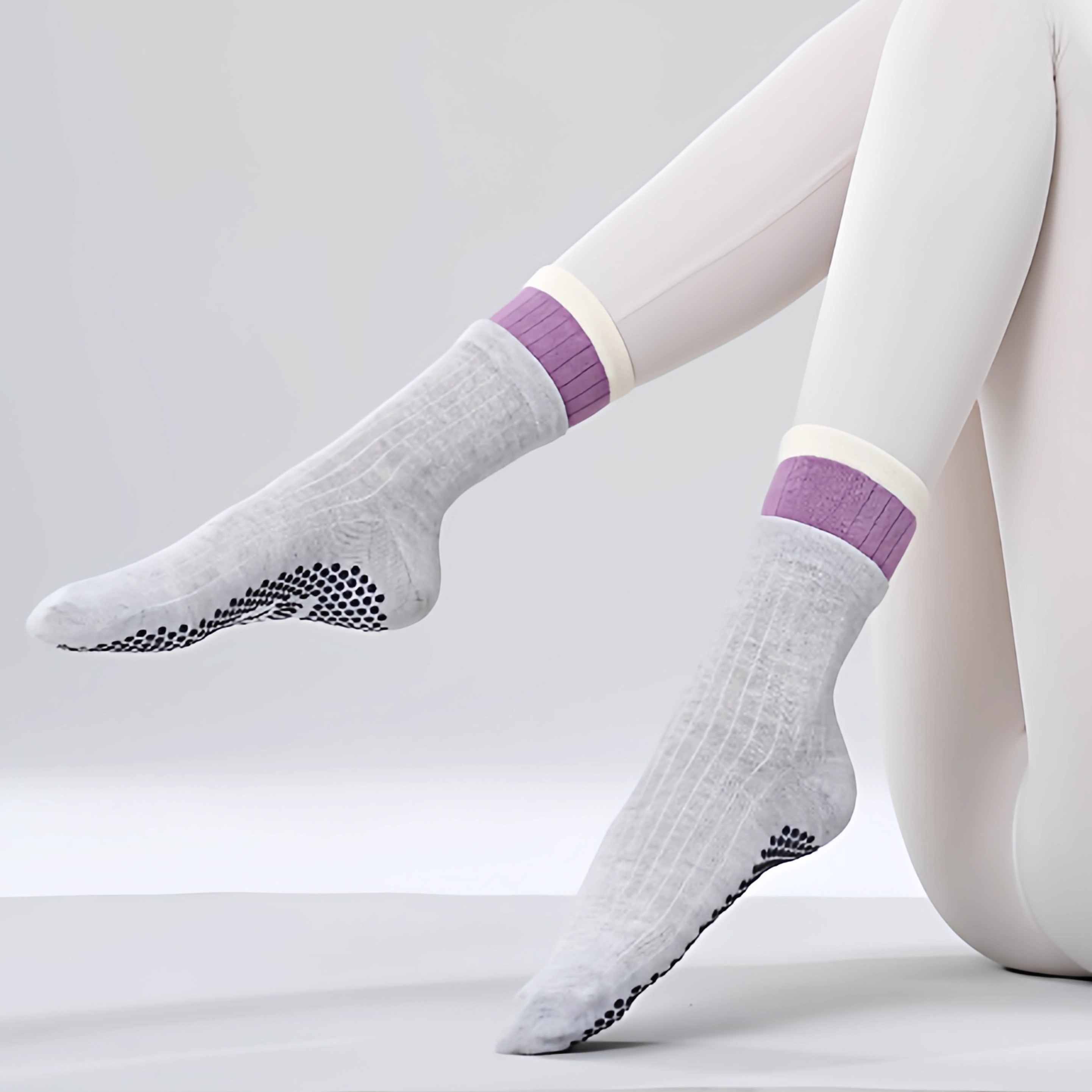 双层拼接瑜伽袜子女秋季防滑全趾中筒地板袜健身跳舞运动普拉提袜