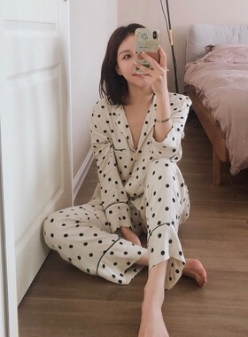 oysho同款波点燕麦睡衣长短袖男女薄款套装棉绸家居服可外穿情侣