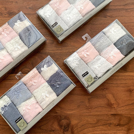 7条组合装蕾丝性感花边经典无痕全包臀低腰透气棉质三角裤女内裤