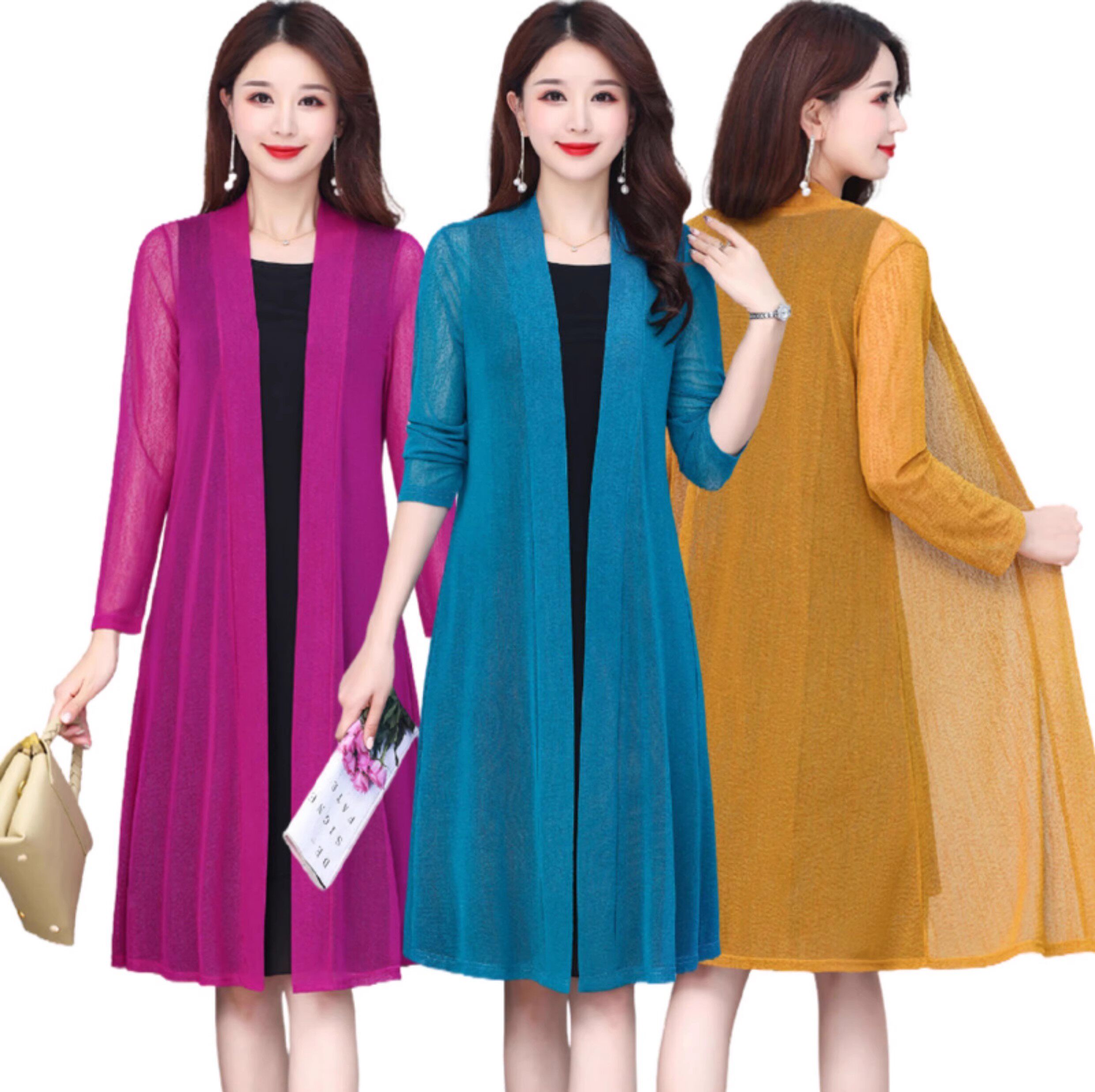 冰丝网纱外披女夏季中长款薄款披风外套配裙子显瘦外搭披肩防晒衣