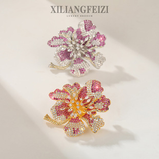 千族銀重工滿花卉胸針彩色杜鵑花高級服裝 配飾胸花禮物別針