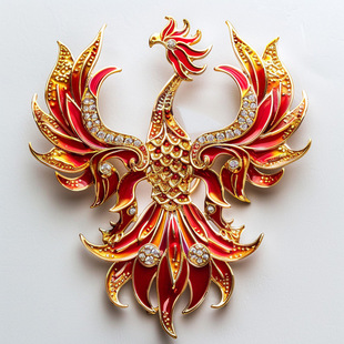 千族銀原創(chuàng)設(shè)計(jì)手工彩繪浴火鳳凰胸針中古國(guó)風(fēng)服飾配飾胸花